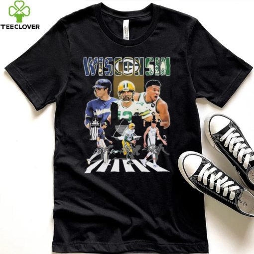 Wisconsin Sports Abbey Road Christian Yelich Aaron Rodgers And Giannis Antetokounmpo Signatures Shirt