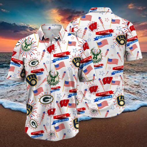 Wisconsin Sports Happy 4th Of July Hawaiian Shirt, Wisconsin Sports Hawaiian Shirt