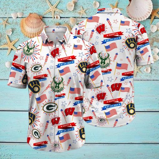 Wisconsin Sports Happy 4th Of July Hawaiian Shirt, Wisconsin Sports Hawaiian Shirt