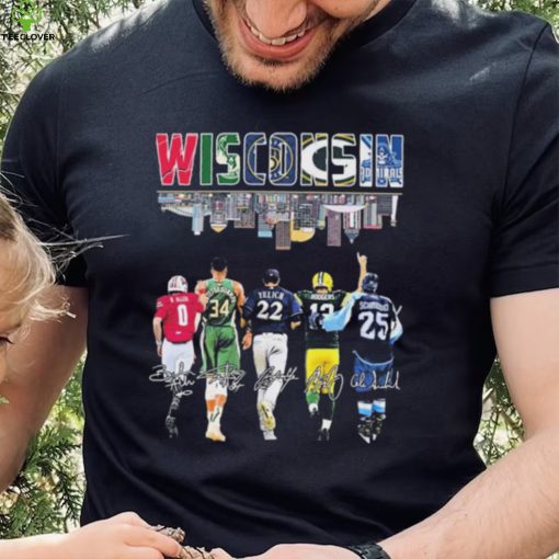 Wisconsin Sports Team Allen Yelich Rodgers And Antetokounmpo Signatures Shirt