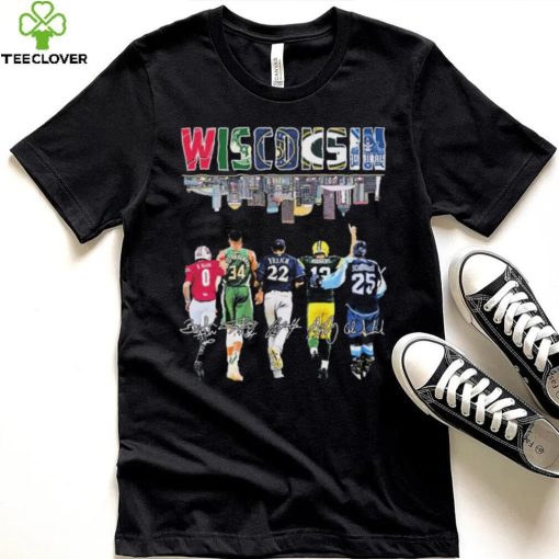 Wisconsin Sports Team Allen Yelich Rodgers And Antetokounmpo Signatures Shirt