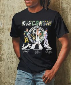 Wisconsin Sports Teams Abbey Road Brett Lorenzo Favre Giannis Antetokounmpo And Robin R Yount Signature Shirt