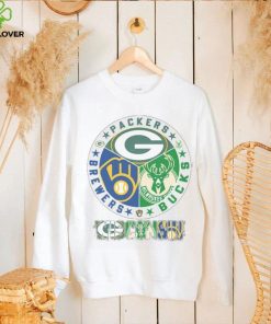 Wisconsin circle logo sport teams Packers brewers bucks shirt