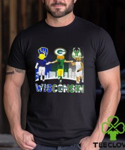 Wisconsin city Milwaukee Brewers baseball Green Bay Packers football Milwaukee Bucks basketball logo mascots shirt