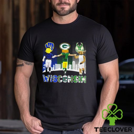 Wisconsin city Milwaukee Brewers baseball Green Bay Packers football Milwaukee Bucks basketball logo mascots shirt