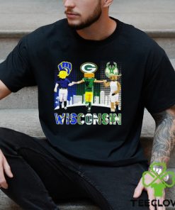 Wisconsin city Milwaukee Brewers baseball Green Bay Packers football Milwaukee Bucks basketball logo mascots shirt