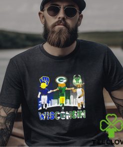 Wisconsin city Milwaukee Brewers baseball Green Bay Packers football Milwaukee Bucks basketball logo mascots shirt