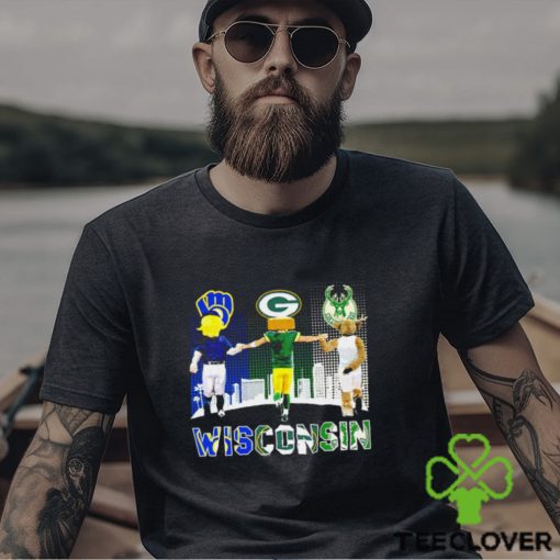 Wisconsin city Milwaukee Brewers baseball Green Bay Packers football Milwaukee Bucks basketball logo mascots shirt