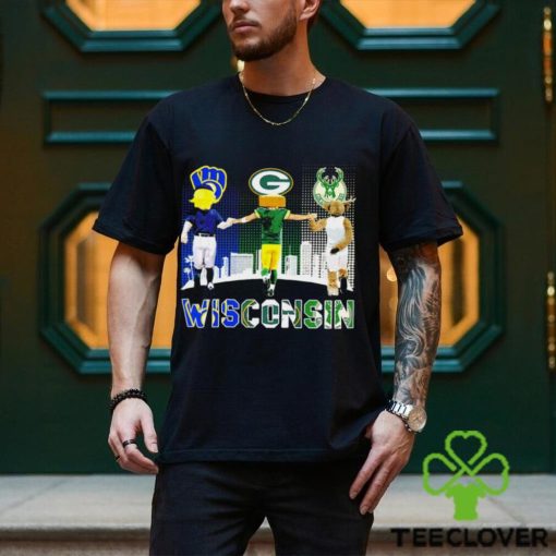 Wisconsin city Milwaukee Brewers baseball Green Bay Packers football Milwaukee Bucks basketball logo mascots shirt