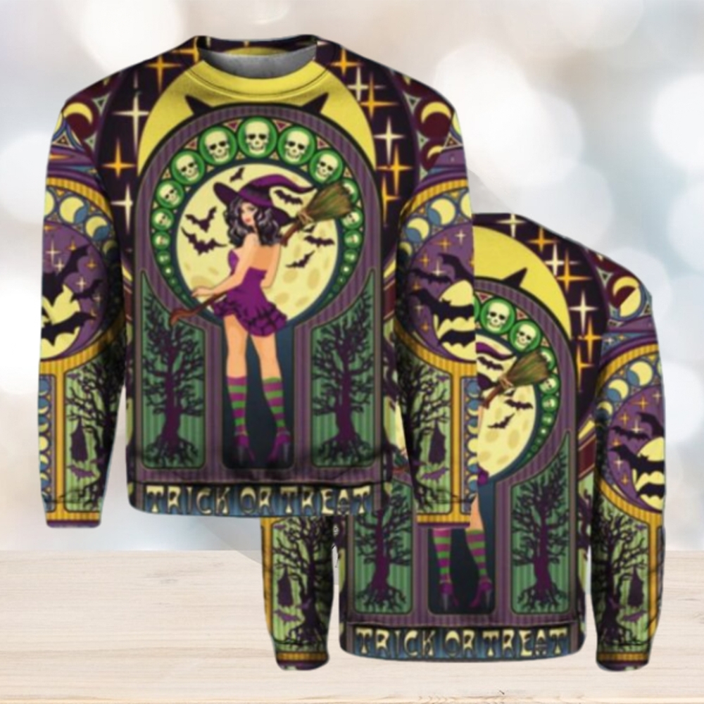 Witch Full Moon Crewneck Sweatshirt Christmas Ugly Sweater 3D Gift Halloween Witch Full Moon Crewneck Sweatshirt Christmas Ugly Sweater 3D Gift Halloween