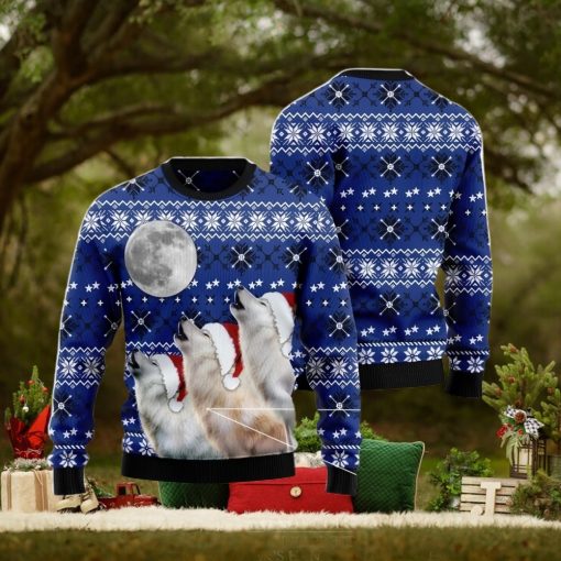 Wolf Howling Moon Family Gift Ugly Christmas Sweater
