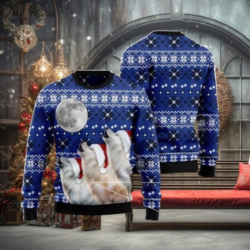 Wolf Howling Moon Family Gift Ugly Christmas Sweater