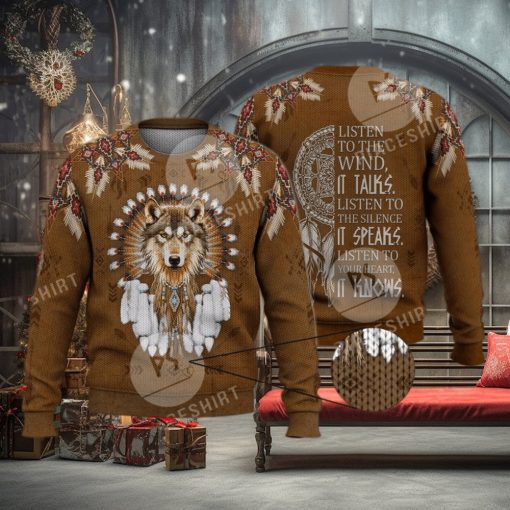 Wolf Warrior Native American Culture 3D Full Print Ugly Sweater Christmas Gift Sweater