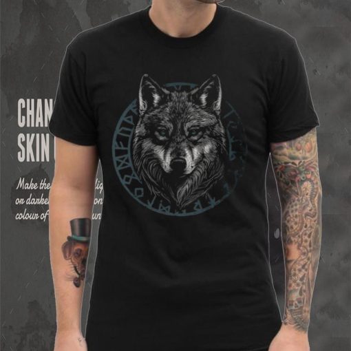 Wolf With Blue Eyes Viking Runes Animal Graphic T Shirt