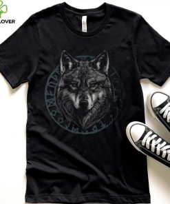 Wolf With Blue Eyes Viking Runes Animal Graphic T Shirt