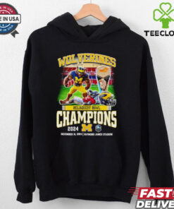 Wolverines ReliaQuest Bowl Champions 2024 T-shirt, featuring mascot design, unisex fit, Michigan football fan gear, ReliaQuest Bowl championship shirt.