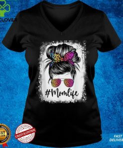 Women Mom Life Bleached Shirt Mom Life Leopard Messy Bun T Shirt