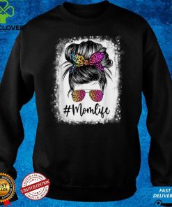 Women Mom Life Bleached Shirt Mom Life Leopard Messy Bun T Shirt