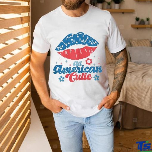 Womens All America Cutie Funny Patriotic American Flag T Shirt