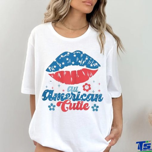 Womens All America Cutie Funny Patriotic American Flag T Shirt