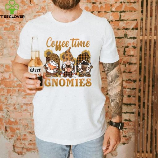 Womens Coffee Time Gnomies Leopard Plaid Sunflowers Cake Latte Cups V Neck T Shirt