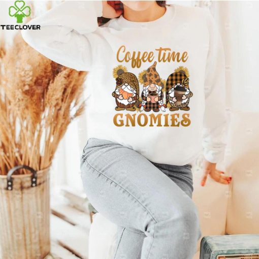 Womens Coffee Time Gnomies Leopard Plaid Sunflowers Cake Latte Cups V Neck T Shirt