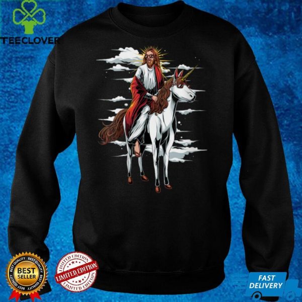 Womens Funny Jesus Riding a Unicorn Christ on a Unicorn V Neck T Shirt