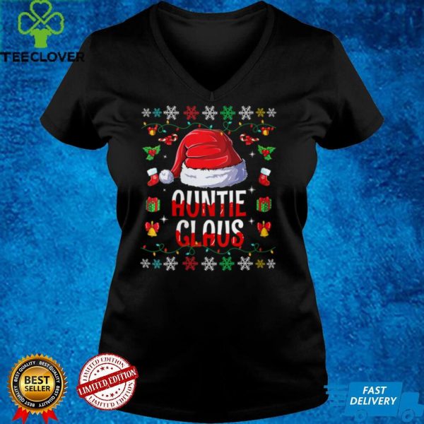 Womens Funny Santa Auntie Claus Family Matching Christmas Pajama V Neck T Shirt