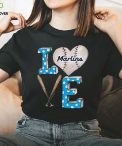 Women's Miami Marlins Tiny Turnip Black Baseball Love T Shirt
