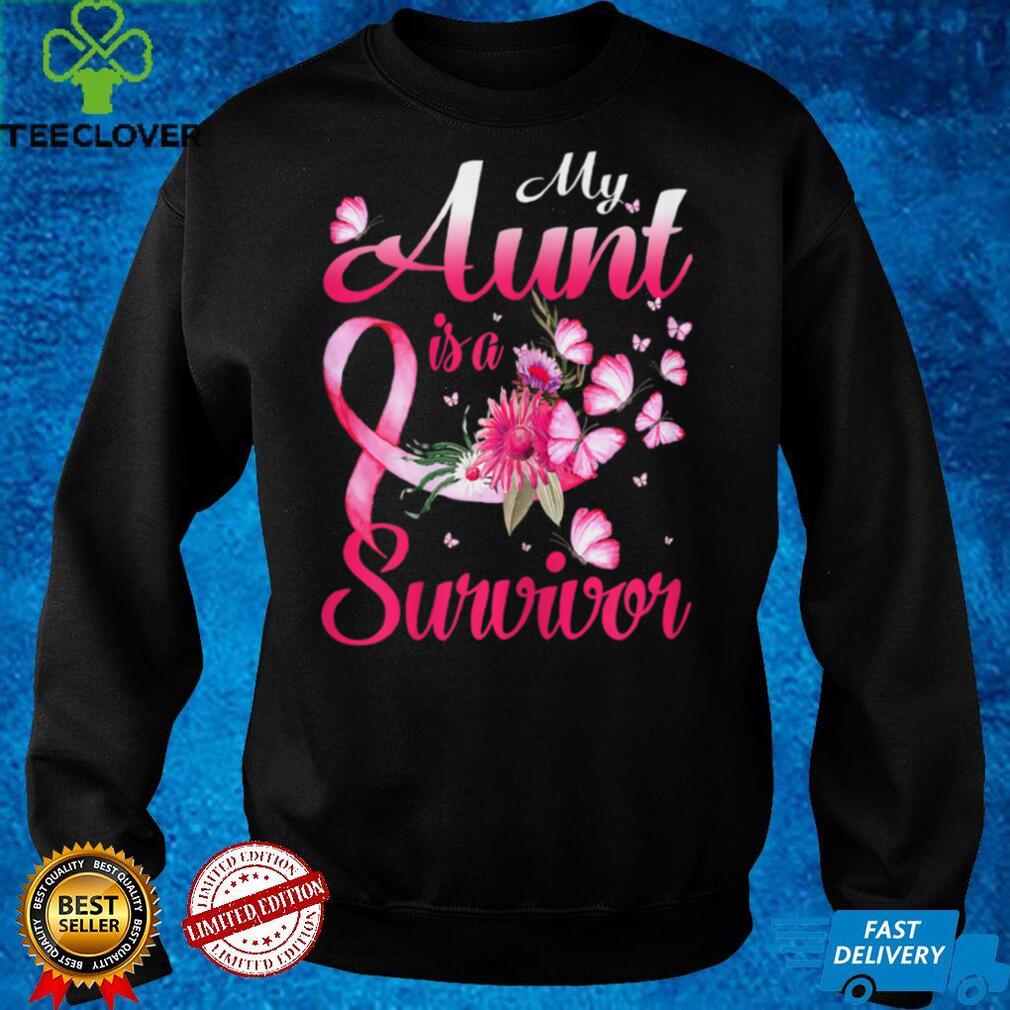 Womens My Aunt Is A Survivor Butterfly Breast Cancer Awareness T Shirt tee