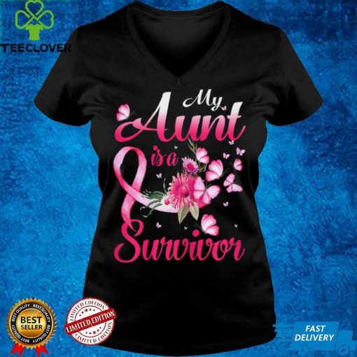 Womens My Aunt Is A Survivor Butterfly Breast Cancer Awareness T Shirt tee