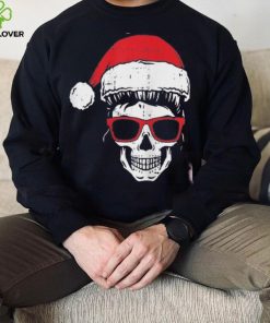 Womens Skeleton Messy Bun Santa Hat Christmas Pajama Skull X Mas Shirt