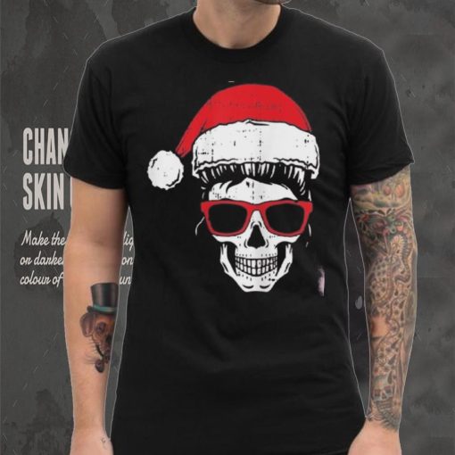Womens Skeleton Messy Bun Santa Hat Christmas Pajama Skull X Mas Shirt