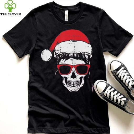 Womens Skeleton Messy Bun Santa Hat Christmas Pajama Skull X Mas Shirt