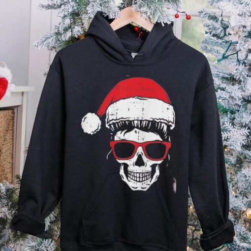 Womens Skeleton Messy Bun Santa Hat Christmas Pajama Skull X Mas Shirt