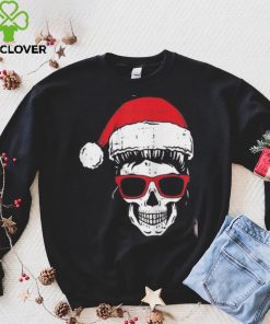 Womens Skeleton Messy Bun Santa Hat Christmas Pajama Skull X Mas Shirt