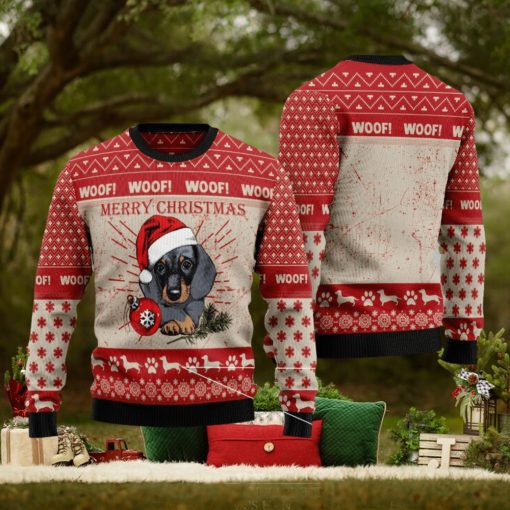 Woof Dachshund Dog Ugly Christmas 3D Sweater Gift For Men And Women