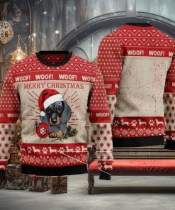Woof Dachshund Dog Ugly Christmas 3D Sweater Gift For Men And Women