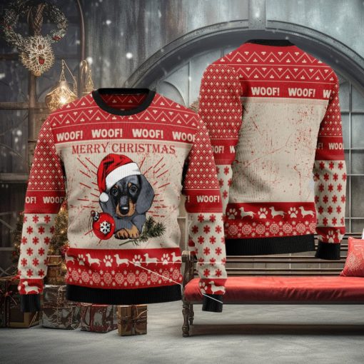 Woof Dachshund Dog Ugly Christmas 3D Sweater Gift For Men And Women