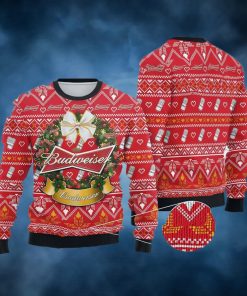 Wreath Budweiser Beer Ugly Christmas Sweater, Faux Wool Sweater, Gifts For Beer Lovers, International Beer Day, Best Christmas Gifts For 2022 – Prinvity