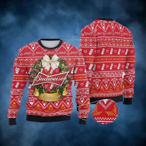 Wreath Budweiser Beer Ugly Christmas Sweater, Faux Wool Sweater, Gifts For Beer Lovers, International Beer Day, Best Christmas Gifts For 2022 – Prinvity