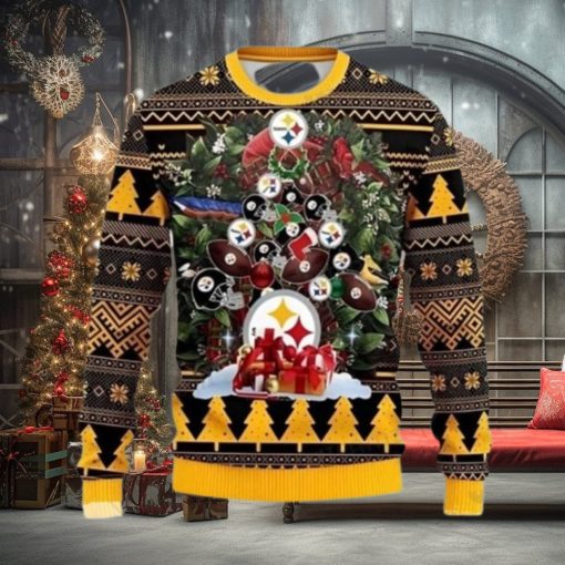 Wreath Red Sox Pittsburgh Steelers Ugly Sweater Christmas Birthday Gifts