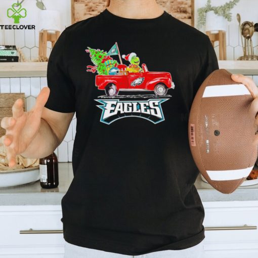 Happy Merry Christmas The Grinch drive a car Philadelphia Eagles football logo flag gift hoodie, sweater, longsleeve, shirt v-neck, t-shirt