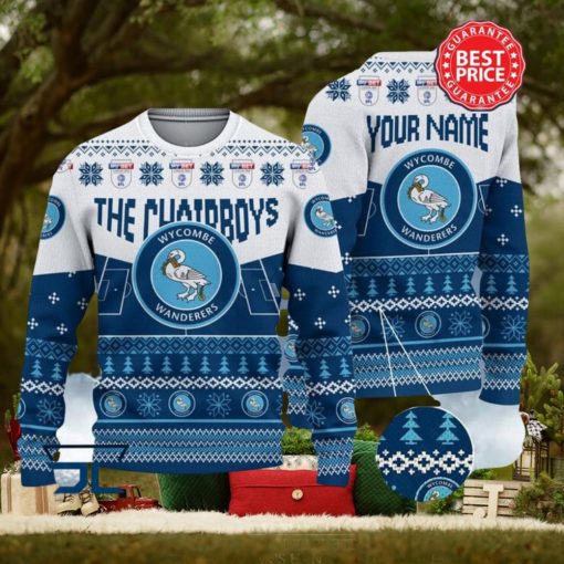 Wycombe Wanderers FC EFL Logo Custom Name Ugly Sweater Christmas