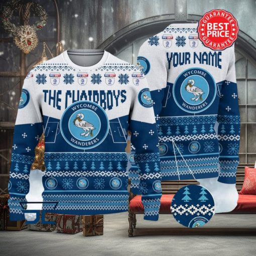 Wycombe Wanderers FC EFL Logo Custom Name Ugly Sweater Christmas