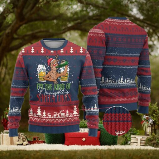 Xmas Drinking Ugly Christmas Sweater Reindeer Beer Drunk I’m The Kind Of Naughty Santa Likes
