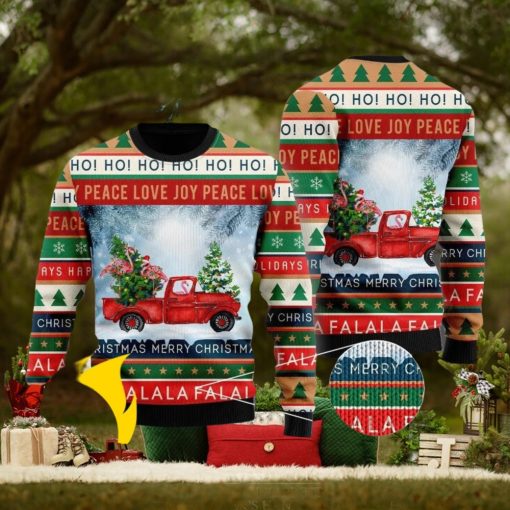 Xmas Flamingos Ride Red Truck Christmas Ugly Sweater 3D