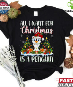 Xmas Lighting Santa All I Want For Christmas Is A Penguin Penguin T Shirt