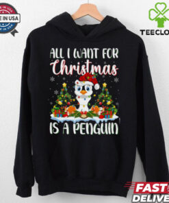 Xmas Lighting Santa All I Want For Christmas Is A Penguin Penguin T Shirt