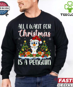 Xmas Lighting Santa All I Want For Christmas Is A Penguin Penguin T Shirt